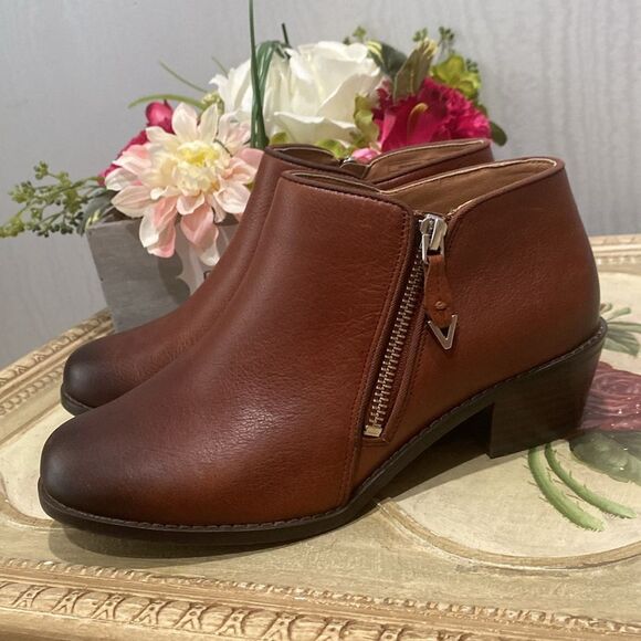 Vionic Jolene Leather Booties Side Zip Burnished Toe Brown Sz 6 Wide - Picture 5 of 15